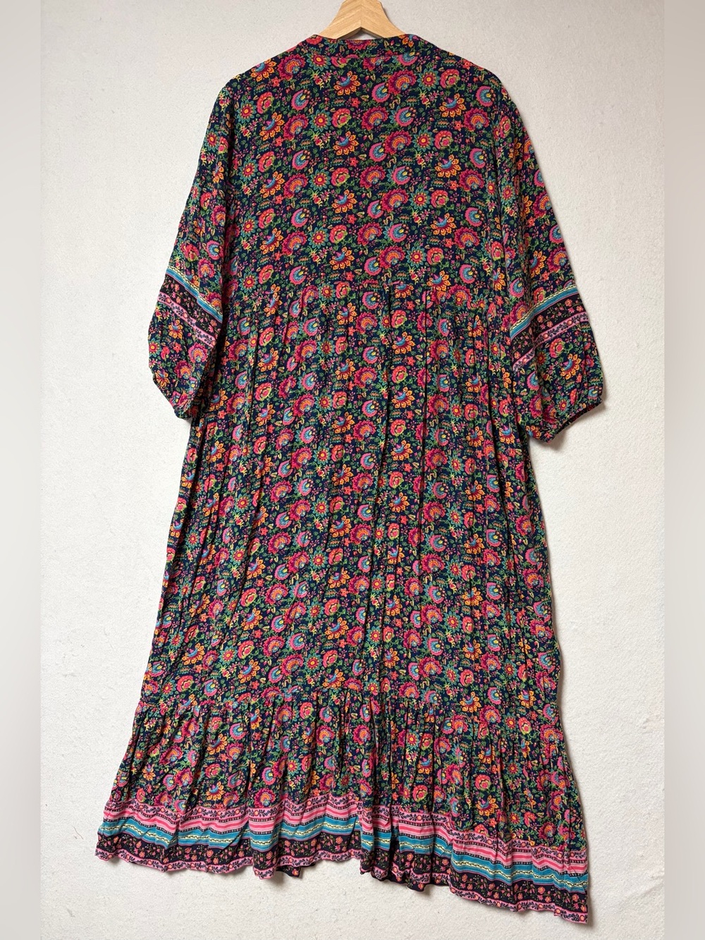 Natural Life XL Boho Floral Button Front Maxi Dress Tiered Ruffle Rayon Earthy - Picture 4 of 12